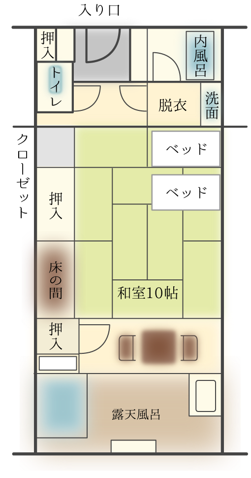 源泉かけ流し露天風呂付和モダン間取り